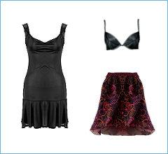 Black Dress, Black Bra, Red Skirt